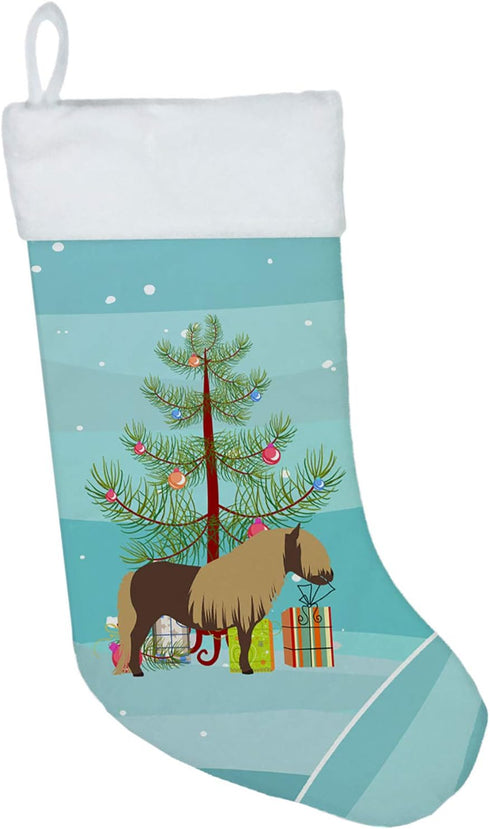 Caroline's Treasures BB9281CS Shetland Pony Horse Christmas Christmas Stocking, Teal Fireplace Hanging Stockings Christmas Season Party Decor Fami...