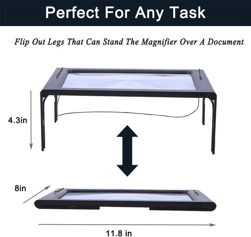 Hands-Free Magnifying Glass Large Full-Page Rectangular 3X Magnifier LED Lighted Illuminated Foldable Desktop Portable for Elder...