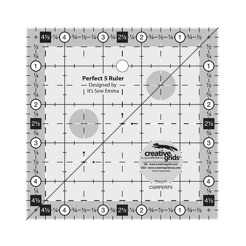 Creative Grids Perfect 5 Quilting Ruler 5in x 5in Square – CGRPERF5 – Made in USA, 5in x 5in, Non-Slip Grip Acrylic Quilting, Sewing, Crafting, Pa...