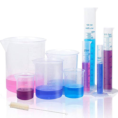 APLANET Plastic Graduated Cylinders and Beakers, 10ml, 25ml, 50ml, 100ml Cylinders with 50ml, 100ml, 250ml, 500ml, 1000ml Beakers and 1 Tube Brush...