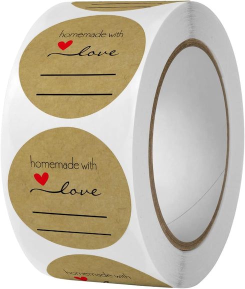 1000PCS Homemade with Love Stickers,1 Inch Small Round Kraft Baking Stickers Label Stickers for Baked Goods Packaging Jam, Jelly Jar Canning Bottl...