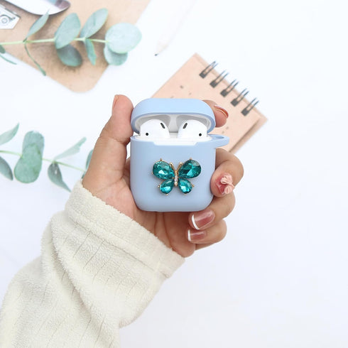 Wonhibo for Airpods Case for Women Girls, Cute Butterfly Cover for Airpod 1 & 2 with Keychain (Blue)...