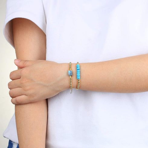 KELITCH Women Silver Stretch Bracelets Turquoise Beaded Bracelet Agate Crystal Cuff Bracelets...