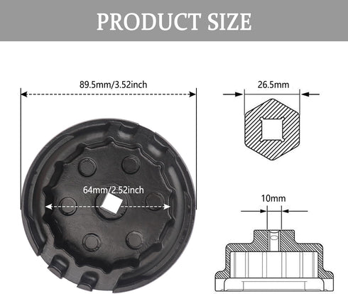64mm Oil Filter Wrench,Aluminum Alloy Quickly Oil Filter Removal Tool Compatible with Lexus Toyota Tundra RAV4 Sienna 2.5L to 5.7L Engines Oil Fil...