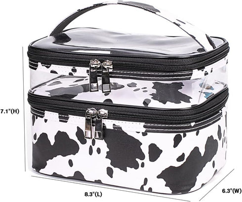 FITINI 3 Pieces Makeup Bags Double Layer Travel Large White Cows Cosmetic Cases Organizer Toiletry Bags Waterproof Small Zipper Pouch for Women Ma...