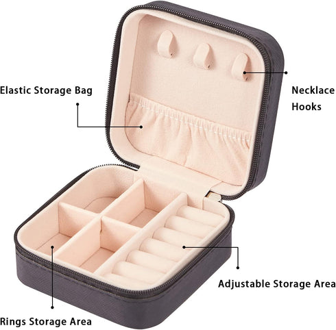 LETURE PU Leather Small Jewelry Box, Travel Portable Jewelry Case for Ring, Pendant, Earring, Necklace, Bracelet Organizer Storage Holder Boxes (B...