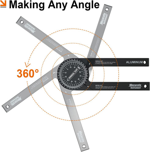 Mecurate Aluminum Miter Saw Protractor, 7.3-Inch Angle Finder Featuring Precision Laser Engraved Scales Woodworking Lightning Measure Tool with 36...