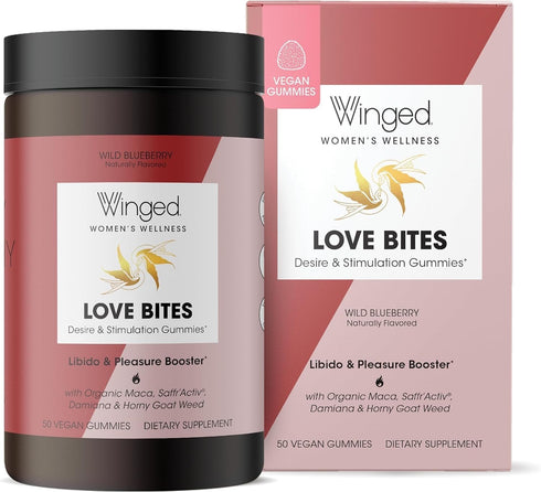 Winged Wellness Love Bites - in The Mood Organic Gluten Free, Non GMO Formula Designed by Women for Women - Stress Management + Feeling Hot Energy...