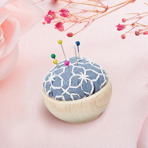 WEBEEDY DIY 4 Sets Embroidery Pin Cushion Sewing Kit, Sashiko Embroidery DIY Kit with Wooden Base Japanese Traditional Style Pin Holder for Adults...