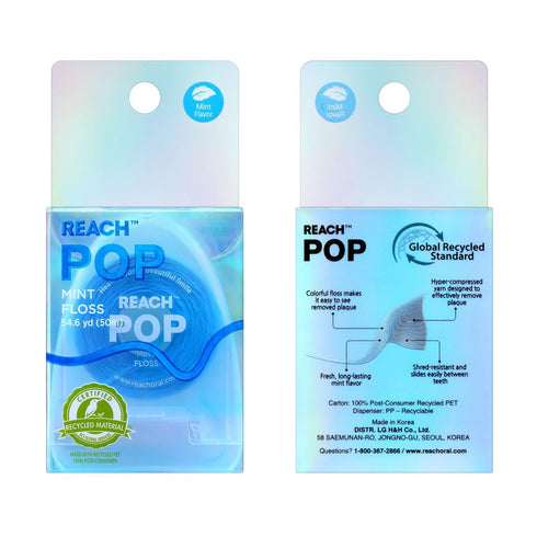 REACH POP Dental Floss | Vegan Wax & PFAS-Free | Durable & Shred Resistant | Slides Smoothly & Easily | Effective Plaque Removal | Blue Color Flos...