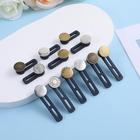 12Pcs Button Extenders for Jeans, Waist Pant Button Extenders No Sew Instant Waistband Extender Buttons Adjustable Metal Silicone Waist Extenders ...