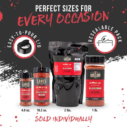 Lane's Blackened Seasoning Spice, All-Natural Blackened Fish Seasoning for Pork, Beef & Seafood, Cajun Blackening Seasoning, Made in the USA, 4.6 ...