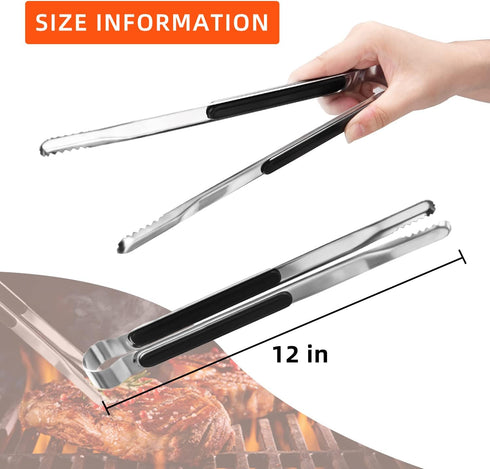 4 Pack Premium Stainless Steel Kitchen Tongs, Serving Tongs for Cooking, XEVOM Metal Food Tongs with Non-Slip Grip, Heat Resistant Grill Tongs 12 ...