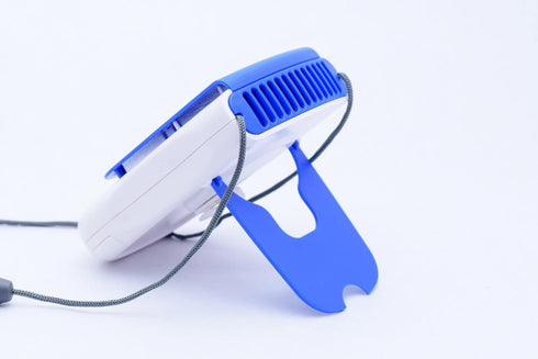 O2COOL Deluxe Necklace Fan | Battery Powered, Hands-Free Personal Cooling Fan w/Adjustable Lanyard, Table Top Stand + Wearable Clip - Dark Blue (2...