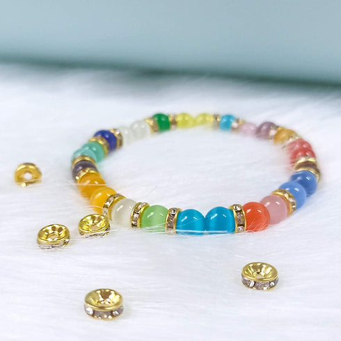 200Pcs Rondelle Spacer Beads Bright Silver Crystal Rondelle Spacer Beads for Jewelry Making (8mm Gold Plated)...