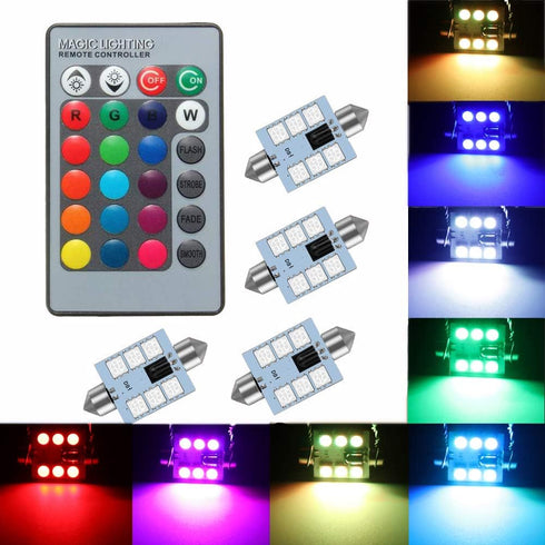 578 LED Bulb 41mm 42mm 212-2 211-2 578 Festoon LED Bulbs 16 Colors RGB with Remote Control Replacement for Map Dome License Plate Courtesy Lights ...
