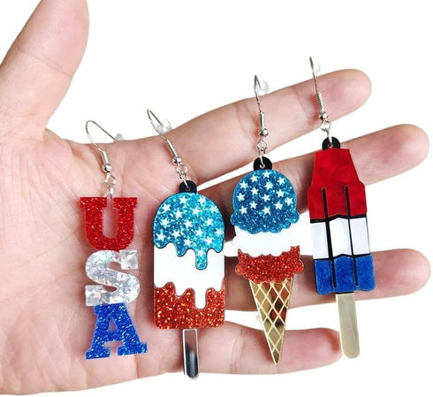 Earrings 4th of July Earrings for Women Acrylic American Flag Star Dangle Earrings Independence Day Party Jewelry Set Gifts Double Sided Ice-cream...