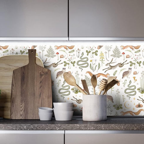Colorful Animals Peel and Stick Wallpaper Squirrel,owl,snake,rabbit Removable Waterproof Wallpaper Decorative Contact Paper Vinyl Boho Mushrooms a...