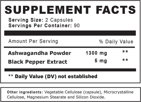 Ashwagandha 1,300mg – 180 Ashwagandha Capsules – Mood Support Supplement – Ashwagandha Supplements for Memory, Extracted from Ashwagandha Root – V...
