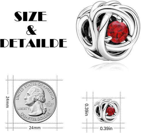 Birthstone Charms 925 Sterling Silver Love Heart Charms for Bracelet Necklace Happy Birthday Charms Eternity Circle Charm for Women...