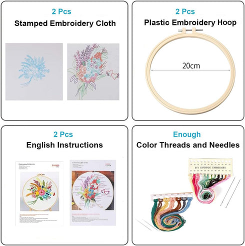 Konrisa Stamped Embroidery Kit with Pattern Floral DIY Sewing Cross Stitch Kits for Adult Flowers Plants Embroidery Starter Kit with Embroidery Fl...