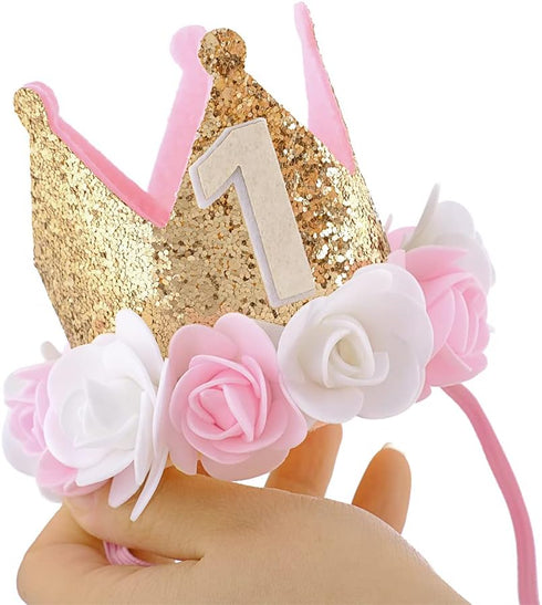 1st Birthday Hat Girl Decorations First For Baby Gifts Rose Gold Pink Crown Party One Year Old Princess...