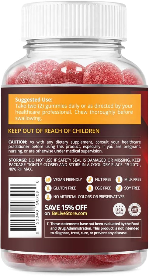 BeLive Apple Cider Vinegar Gummies - ACV Gummies Without Sugar I Detox & Cleanse Digestive Health I Alternative to Capsules, Vegan, Keto Friendly,...