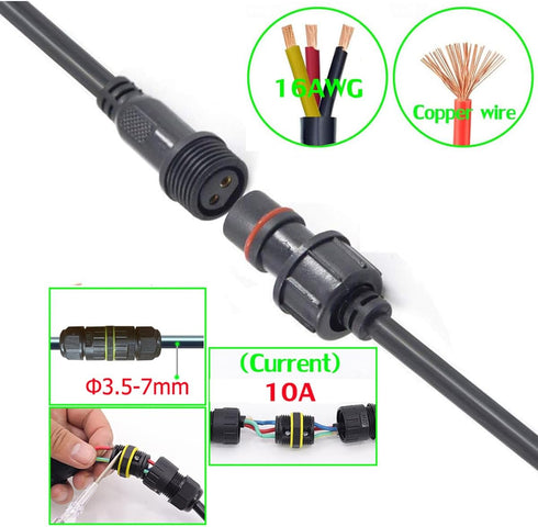 Waterproof Connectors 3 Wire, 16AWG Male Female Plug LED Connector with M16 Electrical Cable Connector,IP68 20CM Extension Cable for Car, Truck, B...