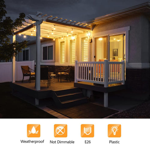Shatterproof&Waterproof S14 String Light bulbs,S14 Led Bulbs, Patio Lights Outdoor Waterproof Replacement Bulbs,CRI90,Warm White,120V,2200K,70LM,E...