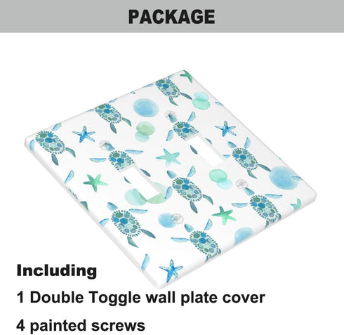 Blue Green Turtle Toggle Light Switch Covers Nautical Beach Sea Turtle Starfish Seashell Coral Coastal 2-Gang Wall Plate for Bedroom Bathroom...