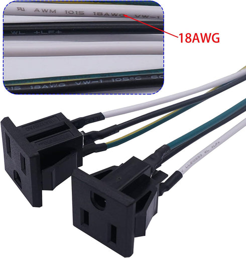weideer 3Pcs 3 Pins US Power Socket Plug Panel 15A 125V AC Panel Mount Outlet Industrial Plug Female Connectors Adapter With 18AWG Connection line...