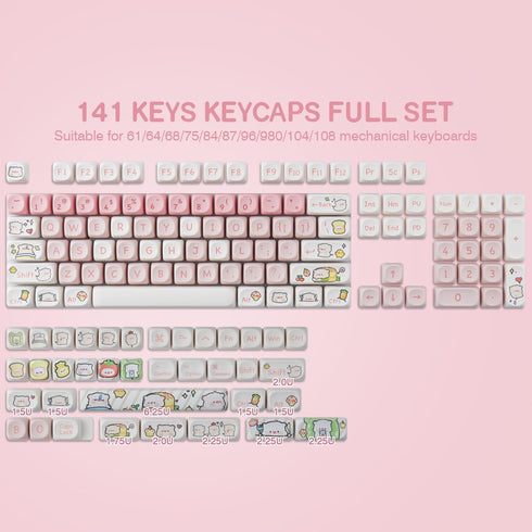 Hyekit PBT Keycaps for Mechanical Keyboard - 145 Keys Pink Pig Keycaps, Dye-Sublimation Cute Keycaps MOA Profile Custom Keycaps for Cherry Gateron...