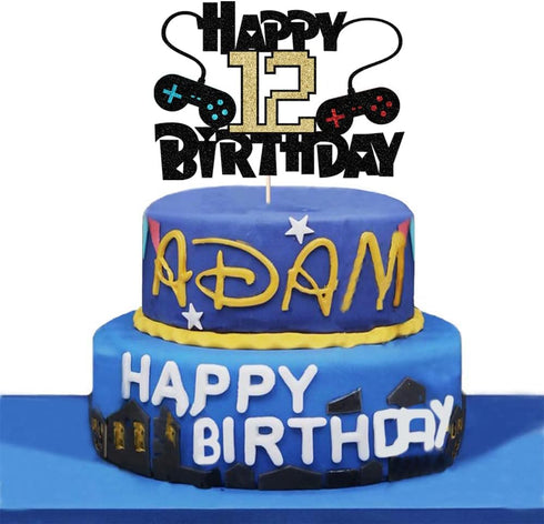 Video Game Happy 12th Birthday Cake Topper,12 Year Old Boy and Kids Video Game Themed Birthday Decoration?Game Controllers Cake Decorations?Game O...