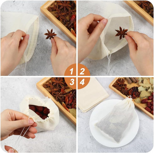 YQL Spice Bags for Cooking,30PCS 5.9x7.8Inch Soup Bags with Drawstring Tea Filter Bags Cheesecloth Bags for Straining Reusable Natural Cotton Sach...