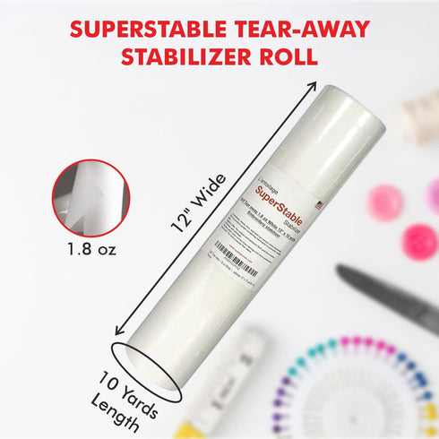 Superpunch Soft Tear Away 1.8 oz Stabilizer, Medium Weight Tearaway Stabilizer for Embroidery – 12 inch x 10 Yard Roll, Superstable Machine Stabil...