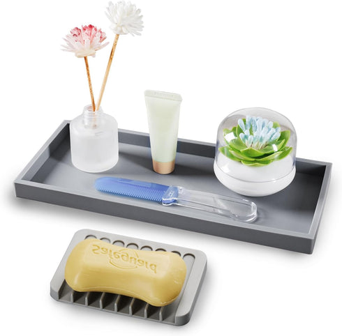Bloss Silicone Tray Set for Bathroom/Kitchen - 15.7" Bathroom Soap Dispenser Tray and Soap Holder, Silicone Vanity Trays Countertop Organizer for ...