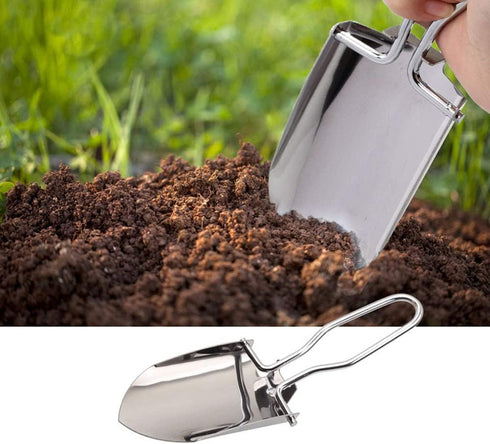 1PC Portable Stainless Steel Folding Shovels Small Foldable Garden Trowel Shovel Garden Tools for Hiking Outdoor Gardening and Potting Tools, Silv...