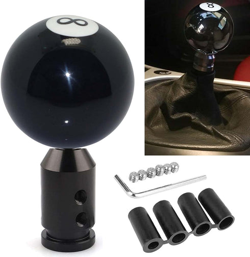 Pursuestar Black 8 Round Ball Gear Shift Knobs, Universal Automatic Manual Shifter Knob + Aluminum Adapter, Stick Shift Knob Head Cover Handle Bal...