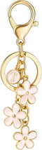 SELOVO Initial Keychain White/Pink Flower Charms for Key Cute Letter Keyring for Handbag Backpack...
