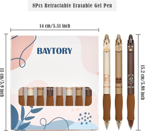 BAYTORY 8Pcs Cute Retractable Erasable Gel Pens, Blue and Black Ink Pen with Eraser Clear, Smooth Writing Comfortable to Use for Note Taking Marki...