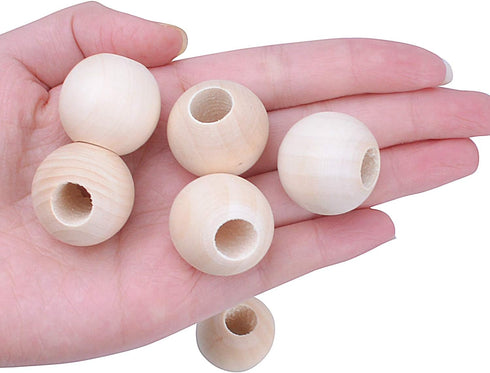 Jdesun 50 Pieces Wooden Beads, Natural Round Wood Loose Beads Wood Spacer 25mm x Diameter 3/8" Hole...