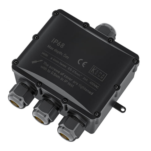 IP68 Waterproof Junction Box, 4-Way Outdoor Cable Connectors with 4 Cable M25 Gland Wire Connector Electrical Junction Box for 4-14 mm Diameter Ca...