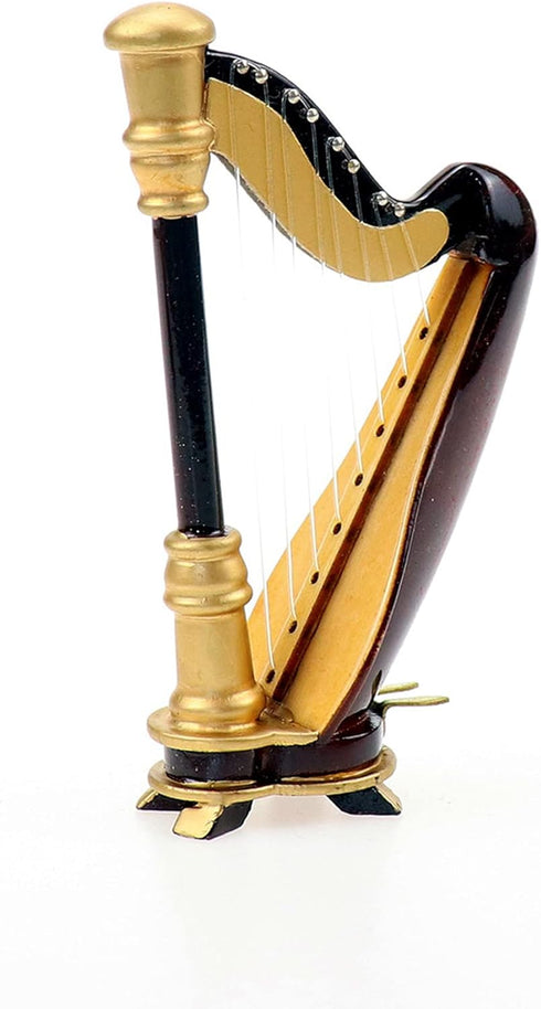 Wooden Miniature Harp with Case Mini Musical Instrument Replica Miniature Dollhouse Model Home Decoration (3.54"x1.97"x0.91")...