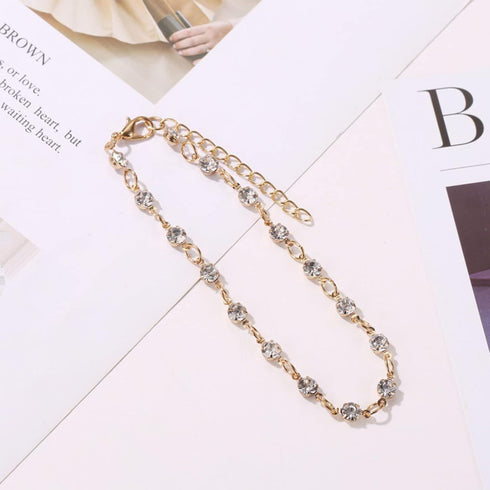 Boho Crystal Anklet Bracelet Gold CZ Rhinestone Satellite Chain Ankle Chain Foot Chain Minimalist Beach Crystal Anklet Foot Jewelry Gift for Women...