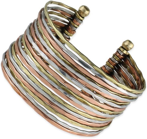ZAD Hammered Bunch Mixed Metal Cuff Bracelet - One Size Fits Most...