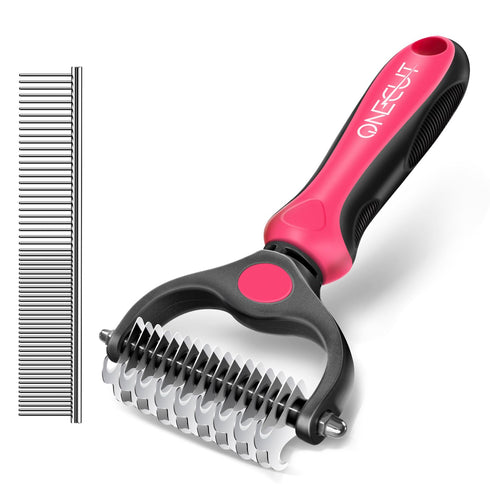 OneCut Pet Grooming Brush and Metal Comb Combo, Pet Grooming Rake and Brushes for Small, Medium & Large Dogs Double Sided Deshedding Tool Removes ...