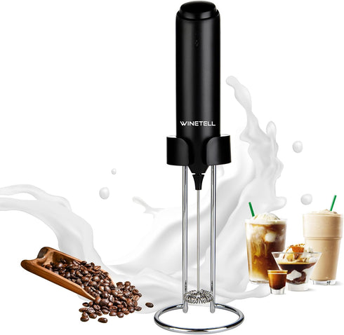Rechargeable Handheld Electric Milk Frother with USB C Charging Stand for Lattes- Powerful Whisk Drink Frother Wand for Coffee, Hot Chocolate, Cap...