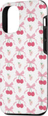 iPhone 13 Coquette Cherry and Bow Pattern with Pink Bows Case...