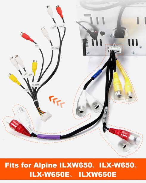 RCA Harness Cable Connector Adapter for Stereo Radio, Fits for Alpine ILXW650 ILX-W650 ILX-W650E ILXW650E, Replace E2703004590...
