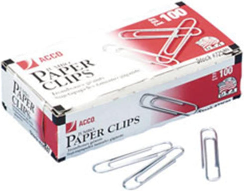 Acco Jumbo Paper Clips, Smooth, 100 Per Pack...